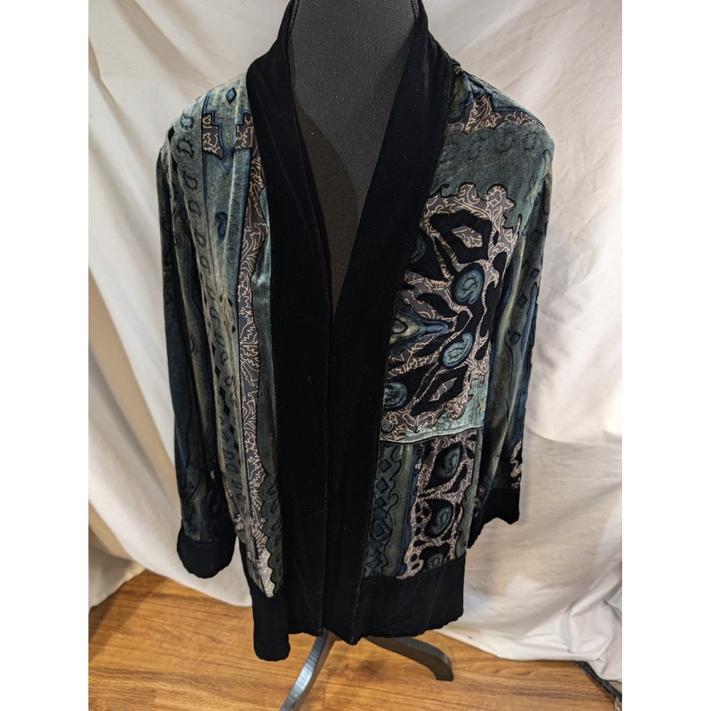 Chico's Paisley Velvet Burnout Multi-Color Duster Kimono Size 1 Medium